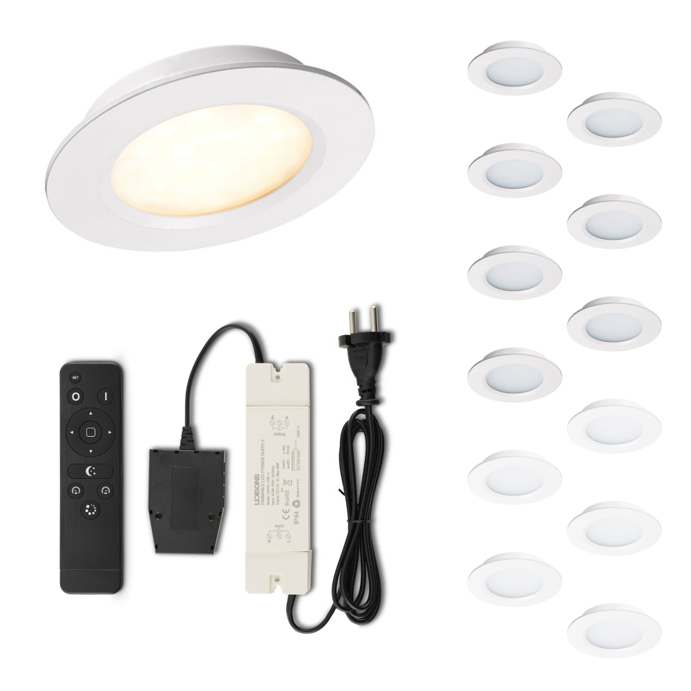 Set LED-Einbaustrahler mit Fernbedienung Modena weiß 3 W dimmbar 1-12 Stück für Deckenmontage