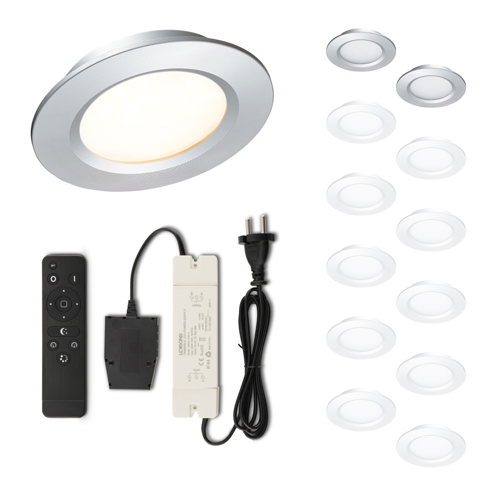 Set LED-Einbaustrahler mit Fernbedienung Modena silber 3 W dimmbar 1-12 Stück für Deckenmontage