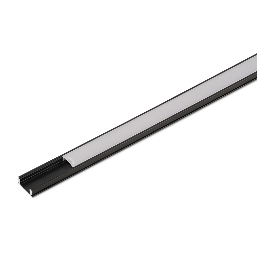 LED-Streifen Profil 2,5 m Aufbau Schwarz komplett mit weißer Abdeckkappe für Akzentbeleuchtung