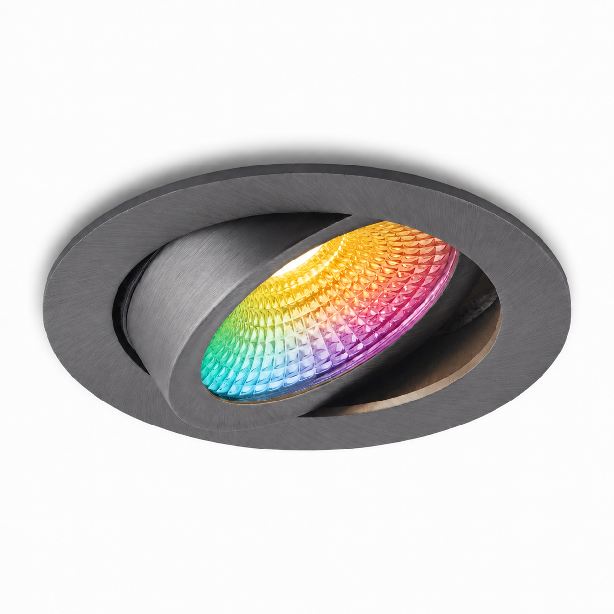 Vivaro Zigbee gunmetal aan schuin.png, inbouwspot, spot, led, kleurverloop, regenboog