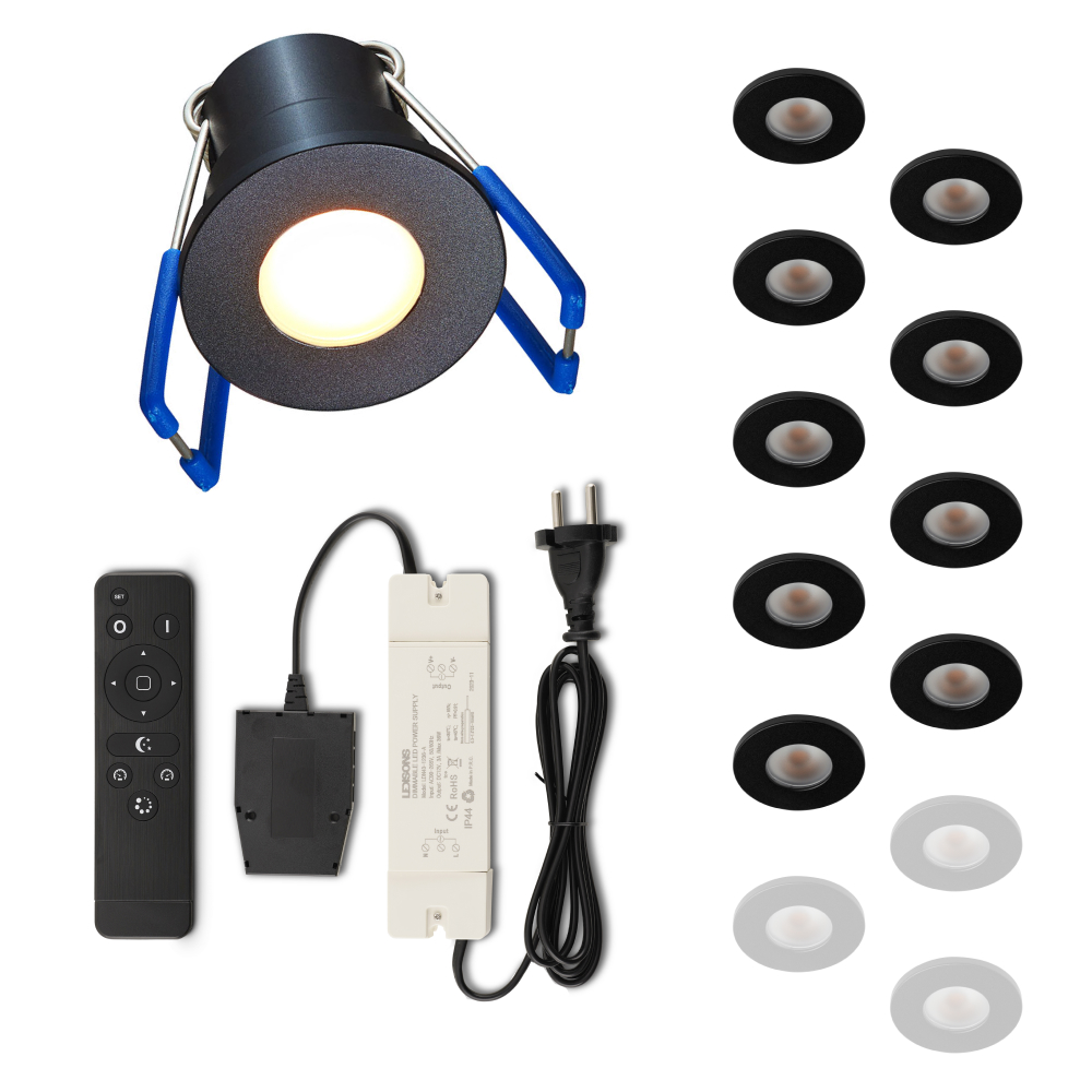 Set LED-Einbaustrahler mit Fernbedienung Varese schwarz 3 W dimmbar 1-12 Stück für Deckenmontage