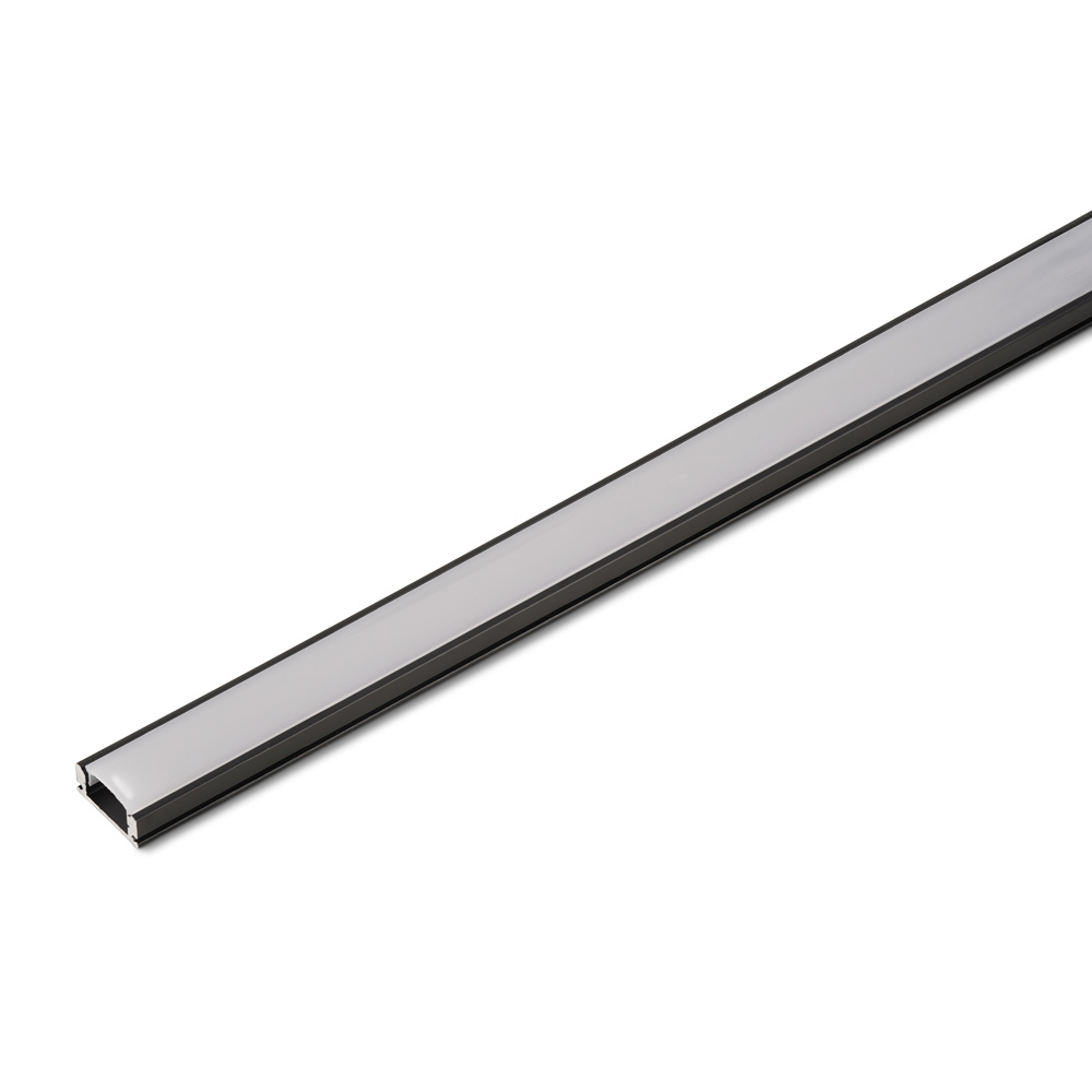 LED-Streifen Profil 2,5 m Aufbau Schwarz komplett mit weißer Abdeckkappe für Akzentbeleuchtung
