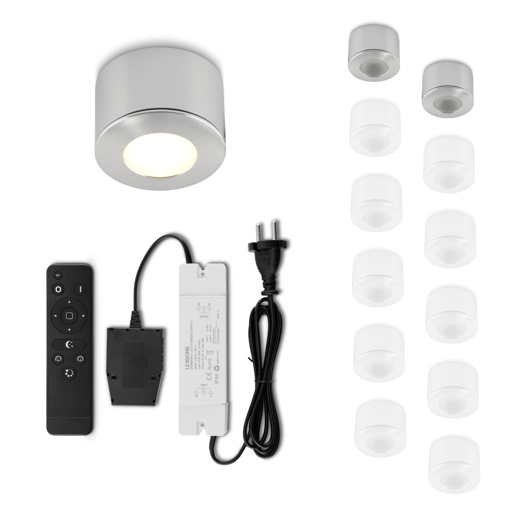 Set LED-Aufbaustrahler mit Fernbedienung Parma Silber 3 W dimmbar 1-12 Stück für Deckenmontage
