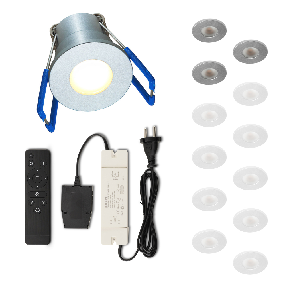 Set LED-Einbaustrahler mit Fernbedienung Varese silber 3 W dimmbar 1-12 Stück für Deckenmontage