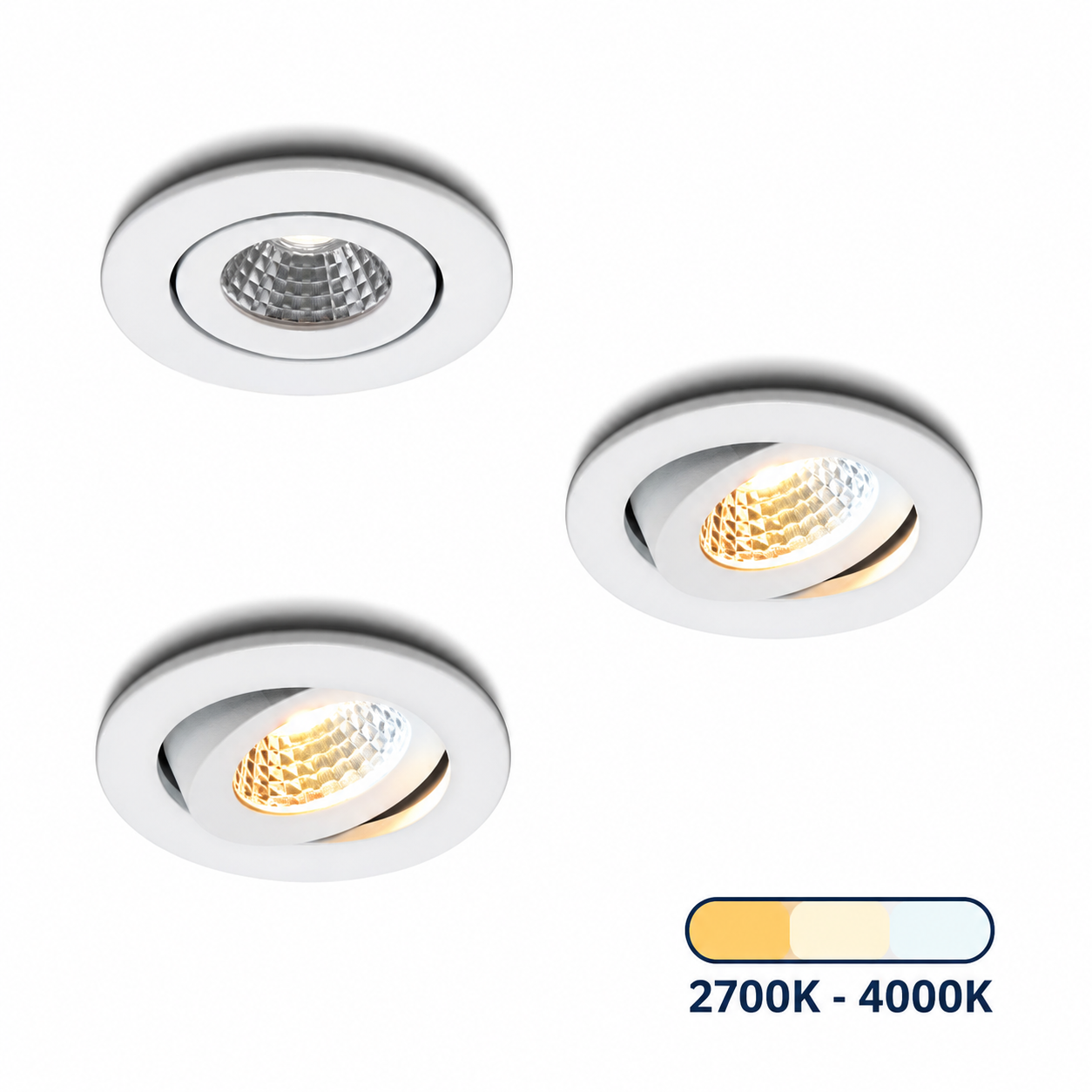 midi wit tri-color set van 3.png, inbouwspot, spot, led, dimbaar, 2700K-4000K