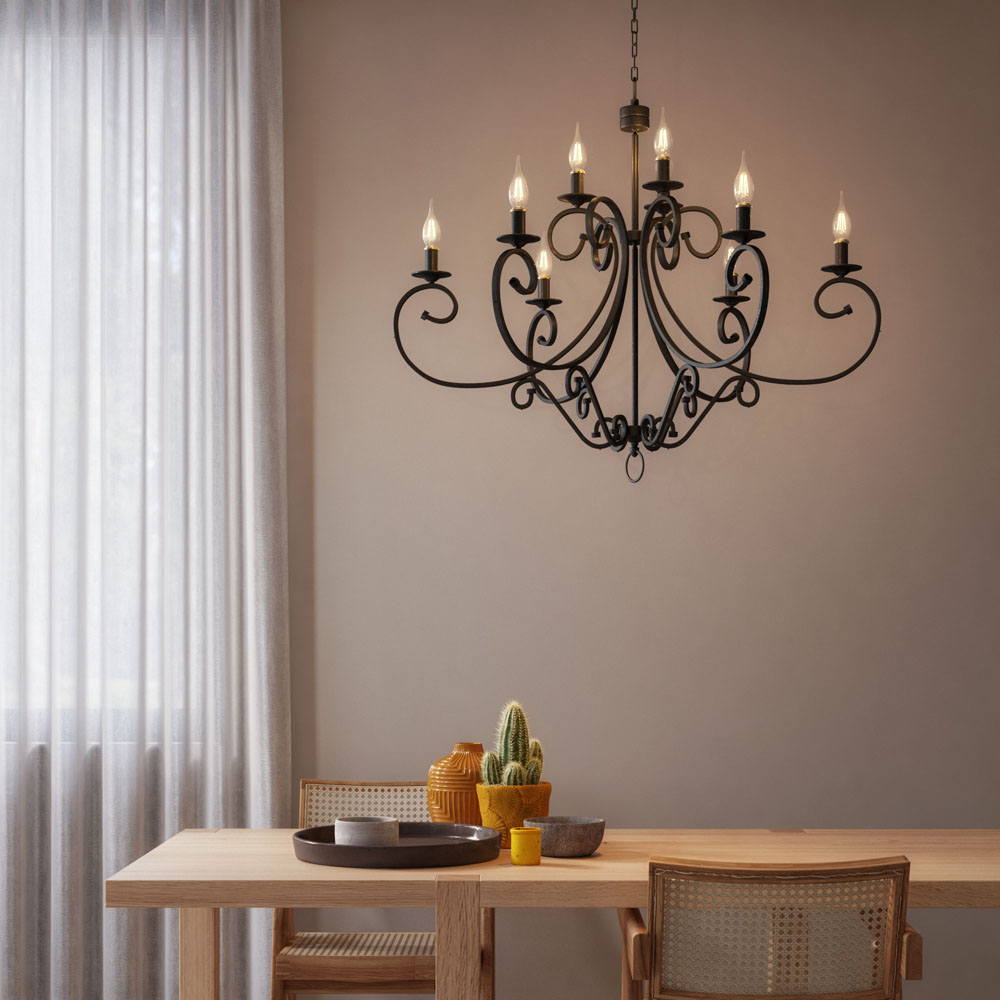Dining_Room_Scene_2_Garda_HR.jpg, kandelaar, kandelaarlamp, eettafel, plafondverlichting, wanddecor